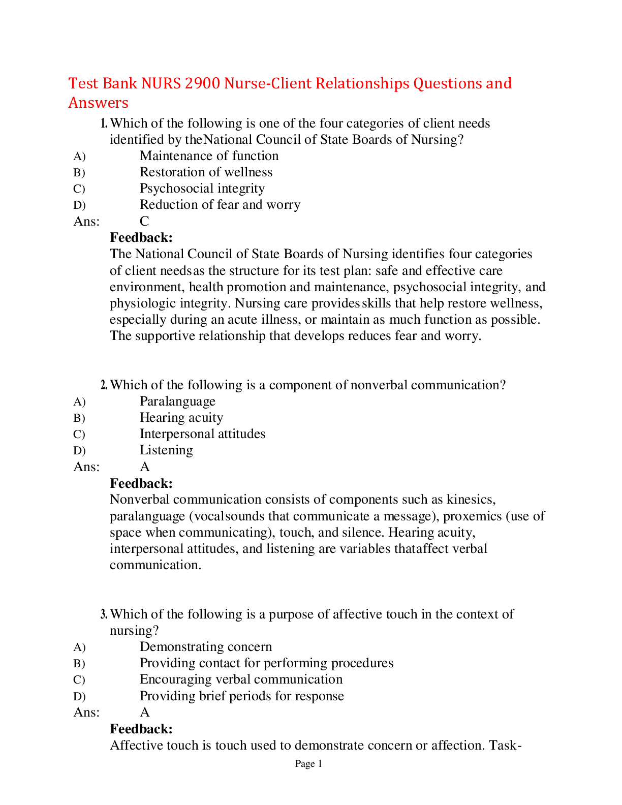 Preview image for Test Bank NURS 2900 Nurse-Client Relationships Questions and Answers,100% CORRECT